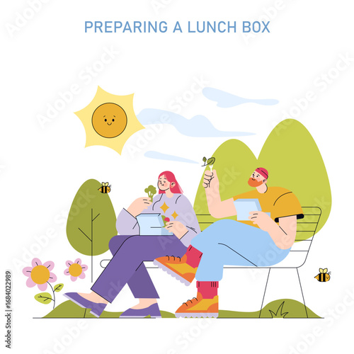Outdoor Lunch Box Enjoyment in Bright Sunny Setting