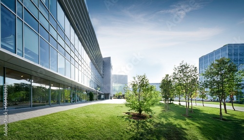 modern office building with green spaces