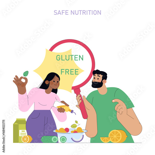 Safe Gluten-Free Nutrition Vector Illustration Scene