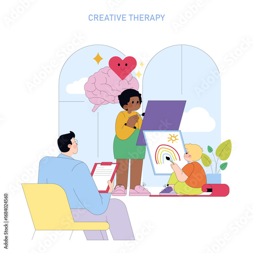Creative Therapy Vector Illustration of Art Session
