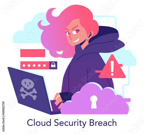 Hacker Targeting Cloud Security in Vector Illustration