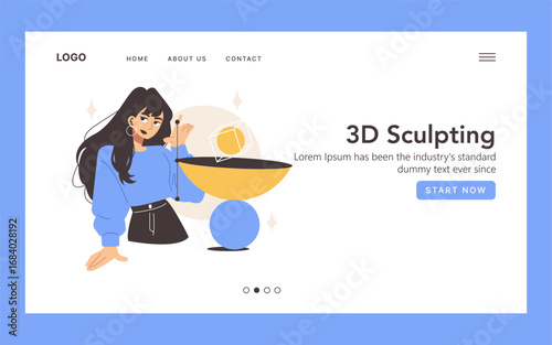 Website Banner with Woman Creating 3D Art Vector