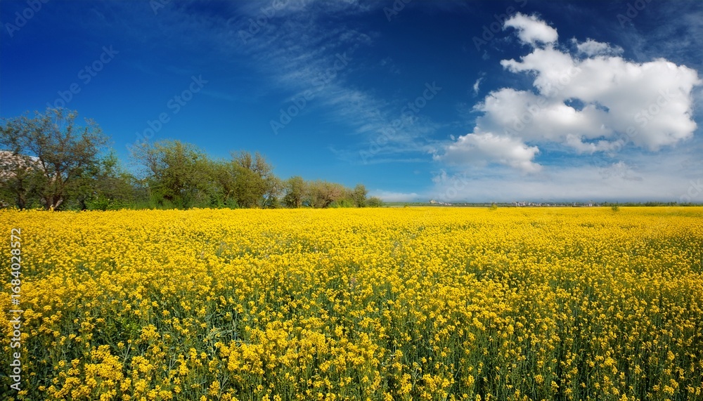 Obraz premium yellow flowers field under blue sky