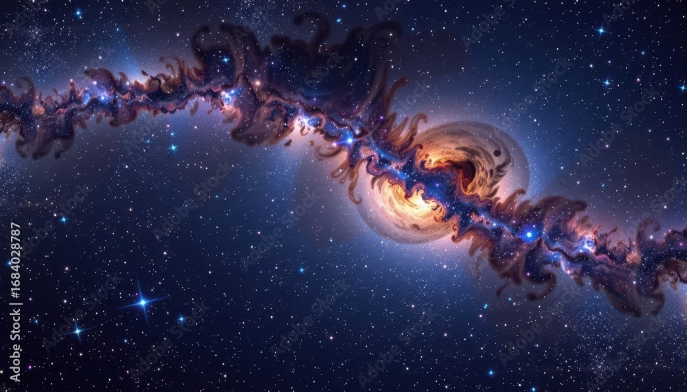 Fototapeta premium A breathtaking panoramic view of the Milky Way galaxy, showcasing vibrant stars and cosmic dust clouds across the vast universe, nebula, cosmic, universe