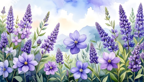 Lush floral landscape with purple flowers