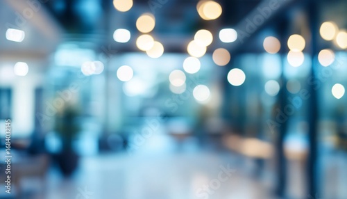 Wallpaper Mural The image shows an out-of-focus indoor scene with blurred lights, furniture, and architectural elements, predominantly in shades of blue and white. Torontodigital.ca