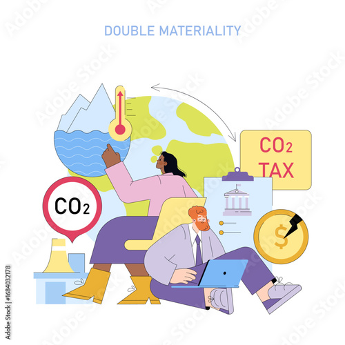 Double Materiality and Climate Change Vector Illustration