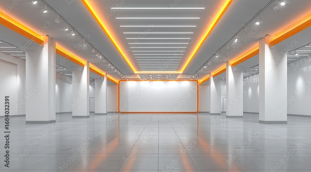 Naklejka premium Empty modern hall with orange accents