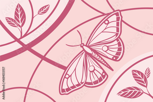 Vector art of elegant butterfly illustration, featuring intricate line work and a soft pink color palette, creating a visually appealing design