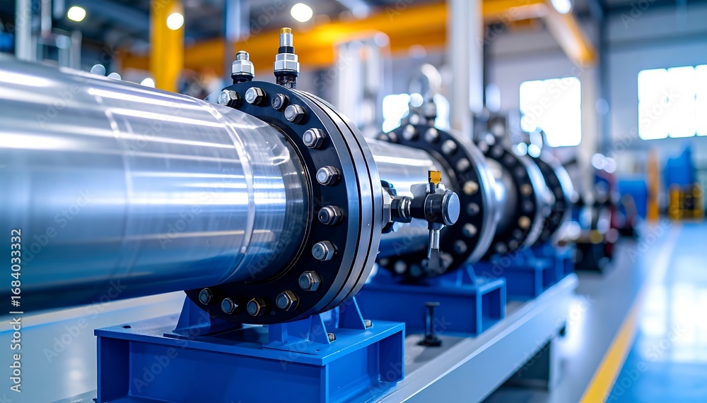 Fototapeta premium Industrial metal piping system in a factory setting