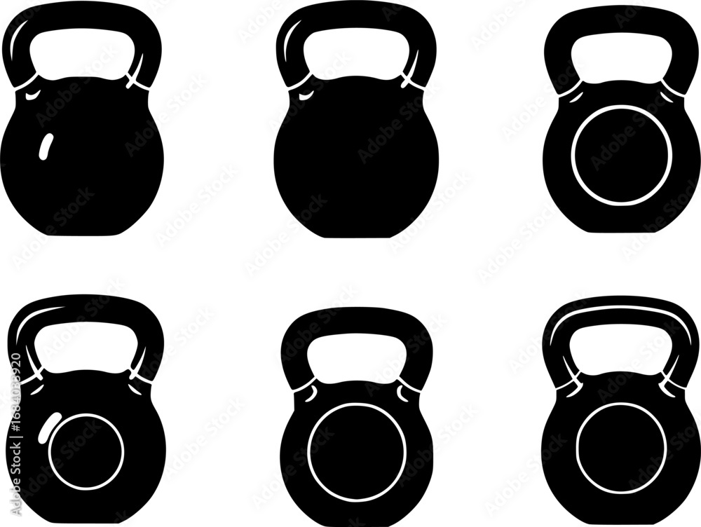 Fototapeta premium Six kettlebell silhouettes arranged in a twobythree matrix formation