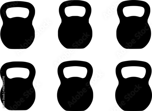 Six kettlebell silhouettes arranged in a twobythree matrix formation