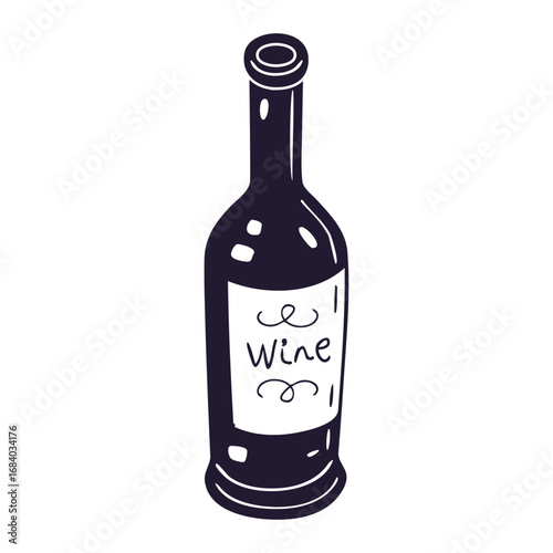 Wine bottle with label vintage style illustration isolated vector