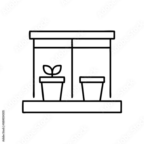 Terracotta pots displayed on a windowsill in a minimalist style
