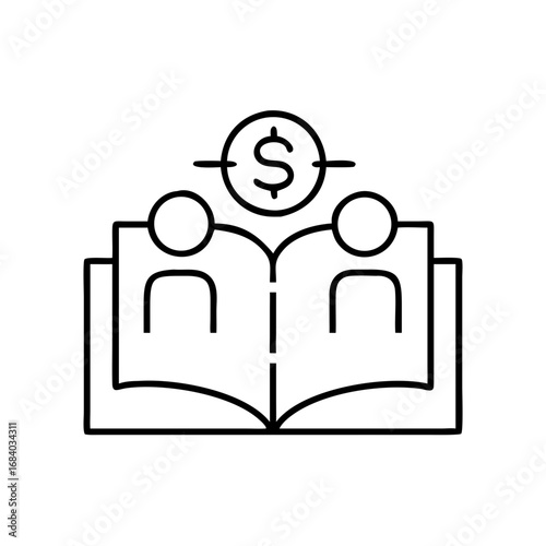 Vector icon of textbook rental with users and dollar sign