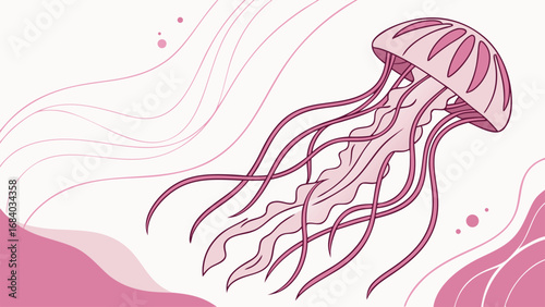 Vector art of pink jellyfish floating gracefully with tentacles, a decorative and cute illustration for marine life and underwater themes