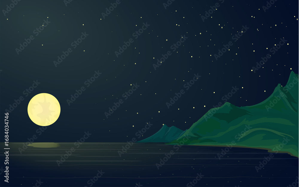 Fototapeta premium magnificent view of the sea and the moon