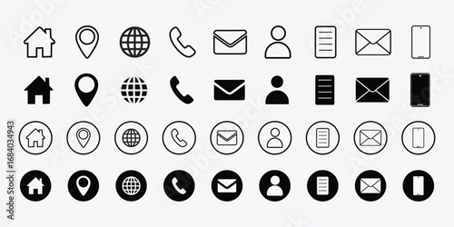 set of icons, Collection of Website Navigation Icons For Business and Communication Purposes. Line and Silhouette Vector Style on White Background
