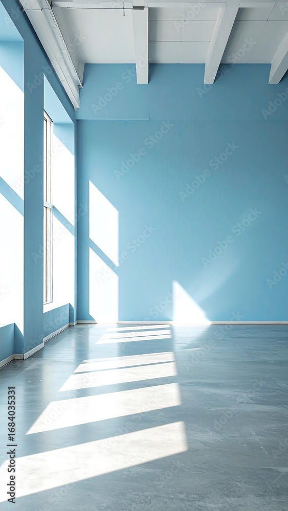 Obraz premium Sunlight streams into a light blue room