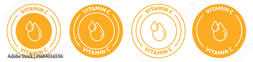 Vitamin c Icon set in 5 varients. Outlined vector logo sticker in yellow color. Suitable for Skincare products