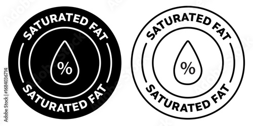 saturated fat icon. no saturated fats with oil drop label. black liner vector illustration.