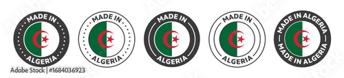 made in Algeria icon set. Algeria made product icon suitable for commerce business. Algeria badge, seal, sticker, logo, and symbol Variants. Isolated vector illustration