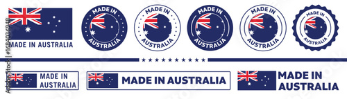 Made in Australia Icon. Symbol with Australian flag. Vector Illustration logo for Australian-Made Products.
