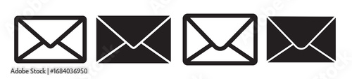 Envelope icon set. newsletter web buttons. close email letter outline vector symbol. flat thin e-mail pictogram on white background. send mail