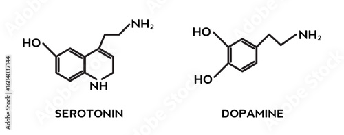 icon set of serotonin and dopamine structures.