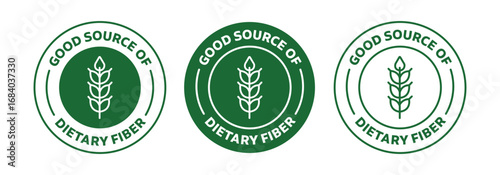 good source of dietary fiber icon. fiber-rich food symbol. isolated vector badge green in color