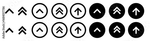 up arrows set. Scroll upward vector icon set. Black simple arrow buttons set for apps or websites ui designs