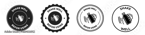 black and white Shake well before using a rounded vector icon illustration set, variations