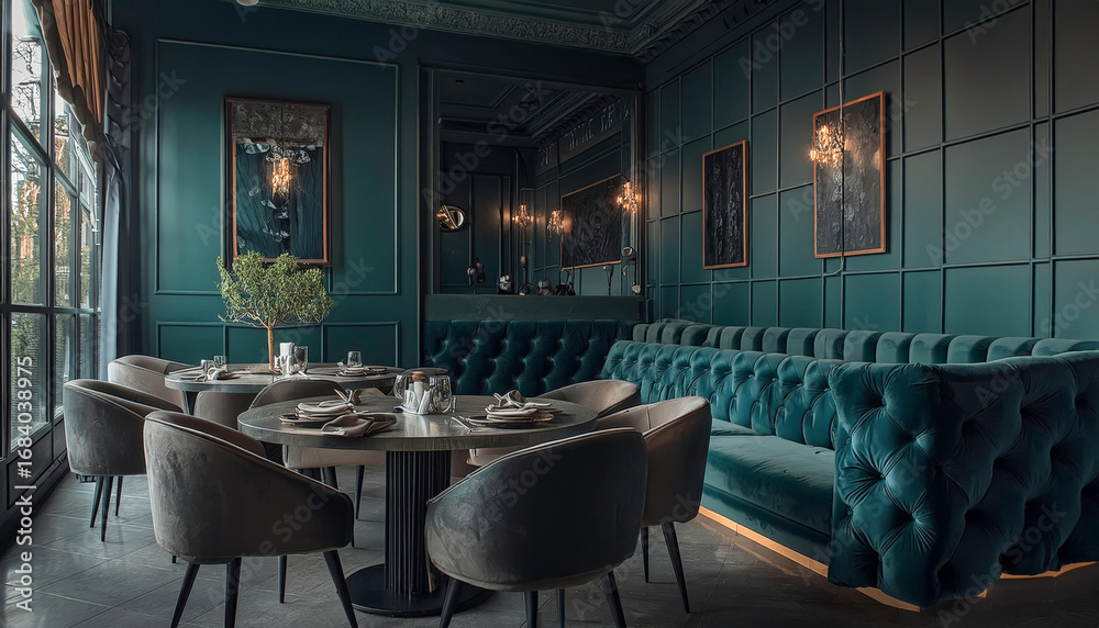 Fototapeta premium Modern luxury restaurant interior with elegant setup