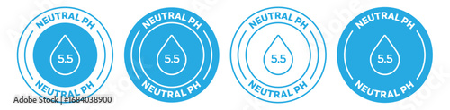 Neutral ph icons set in blue color. Four variations on white background with water drops.