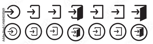 login icon. join membership vector icon set. inside entry approach collection. account access sign. indoor outdoor or doorway symbol.