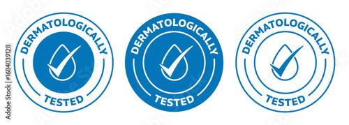 icon set of the "dermatologically tested" with water drope in blue color. vector illustration