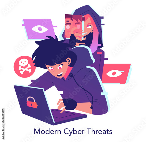 Cybersecurity Threats and Hacker Activity Vector Illustration