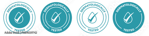 Icon set of the "dermatologically tested" with water drope in blue color. vector illustration