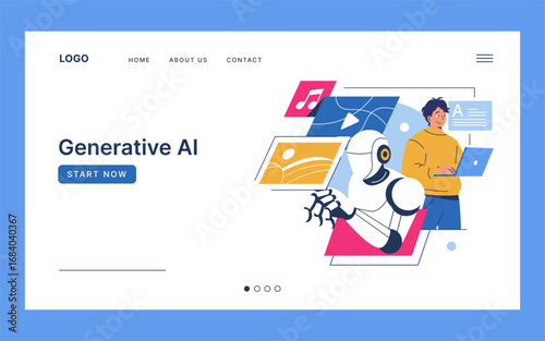 Generative AI Vector with Robot and User Interaction
