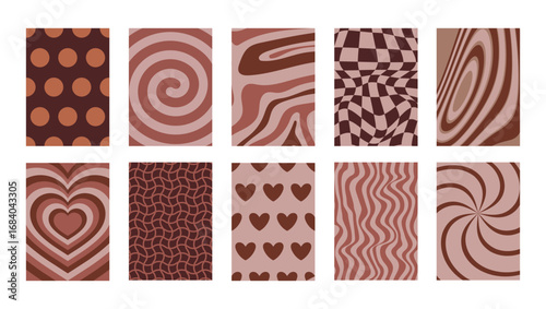 Abstract psychedelic retro posters set. Trendy textures collection. Banner and cover templates.