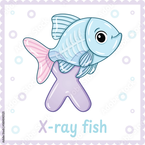 Letter X with X ray fish Cute Educational Alphabet Flashcard for Kids