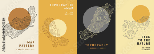 Minimal Abstract Topographic Map Pattern with Circle Elements.
