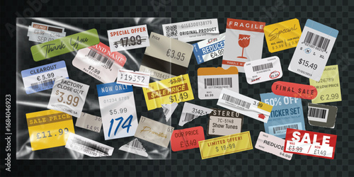 Transparent Plastic Wrap Bag Mockup with Price Tag Sticker Label Pack