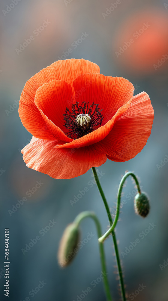 Fototapeta premium Vibrant poppy flower swaying in gentle breeze on a calm day