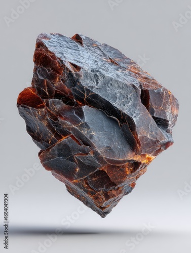 Abstract, rocky, amber-grey form, 3D render