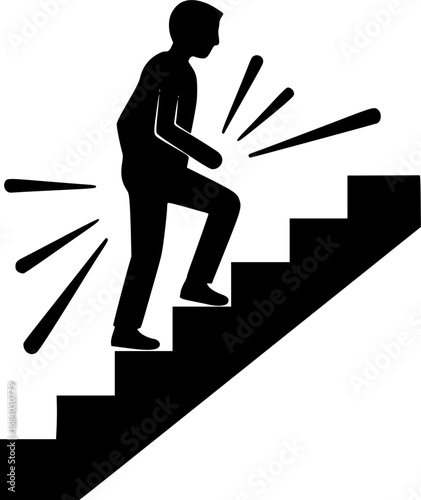 Walking up staircase or stairs icon silhouette and vector