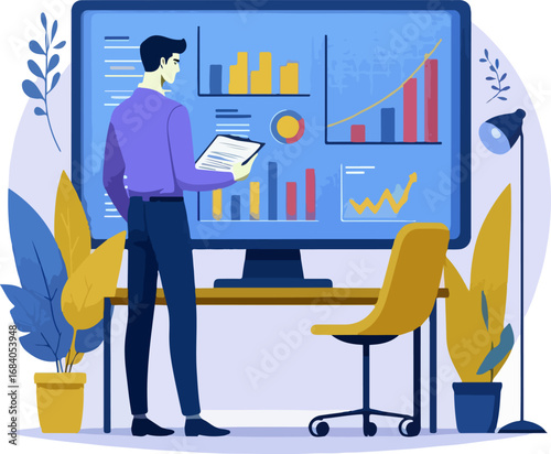 Full_body_flat_vector_illustration_of_a_business_analyst_reviewing_graphs