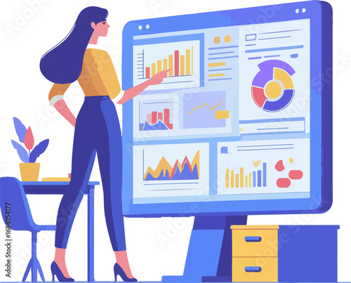Full_body_flat_vector_illustration_of_a_business_analyst_reviewing_graphs