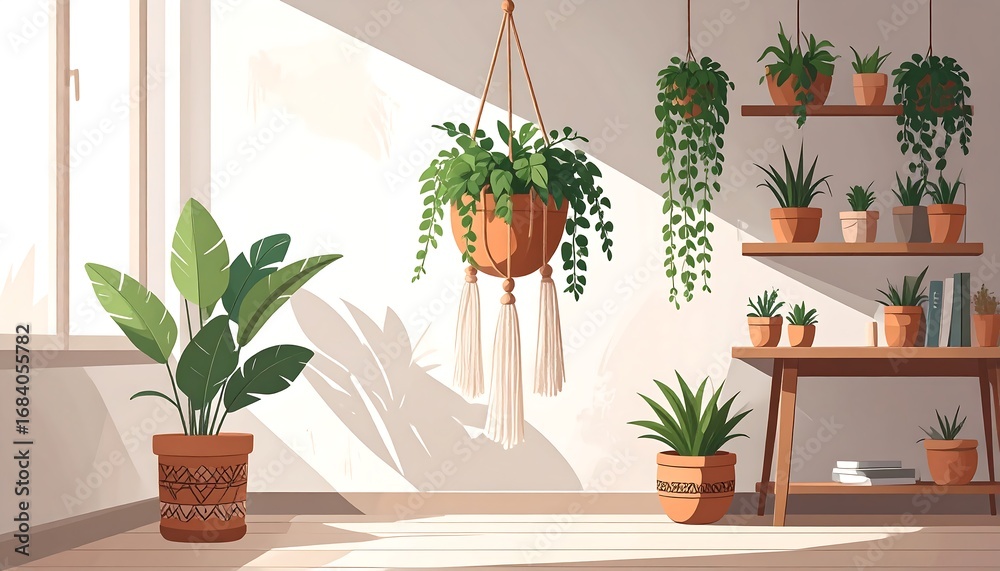 Fototapeta premium Sunlight-drenched room with plants