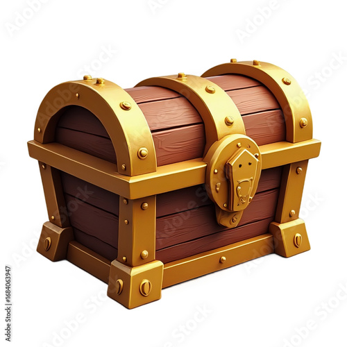 Wooden treasure chest with golden edges isolated
